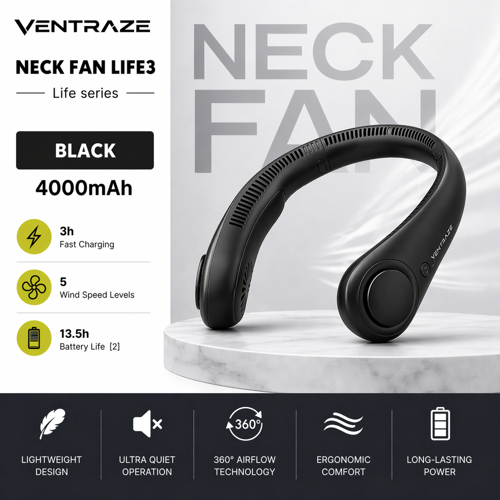 Ventraze™ Neck Cooling Fan – 360° Hands-Free Airflow
