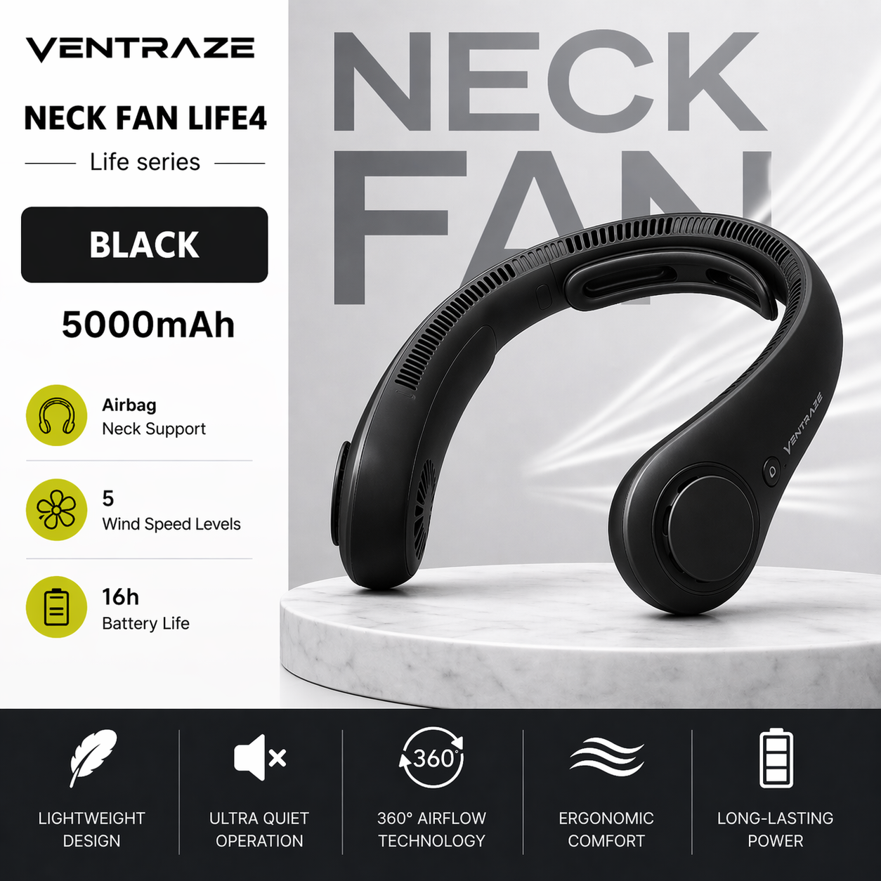 Ventraze™ Neck Cooling Fan – 360° Hands-Free Airflow