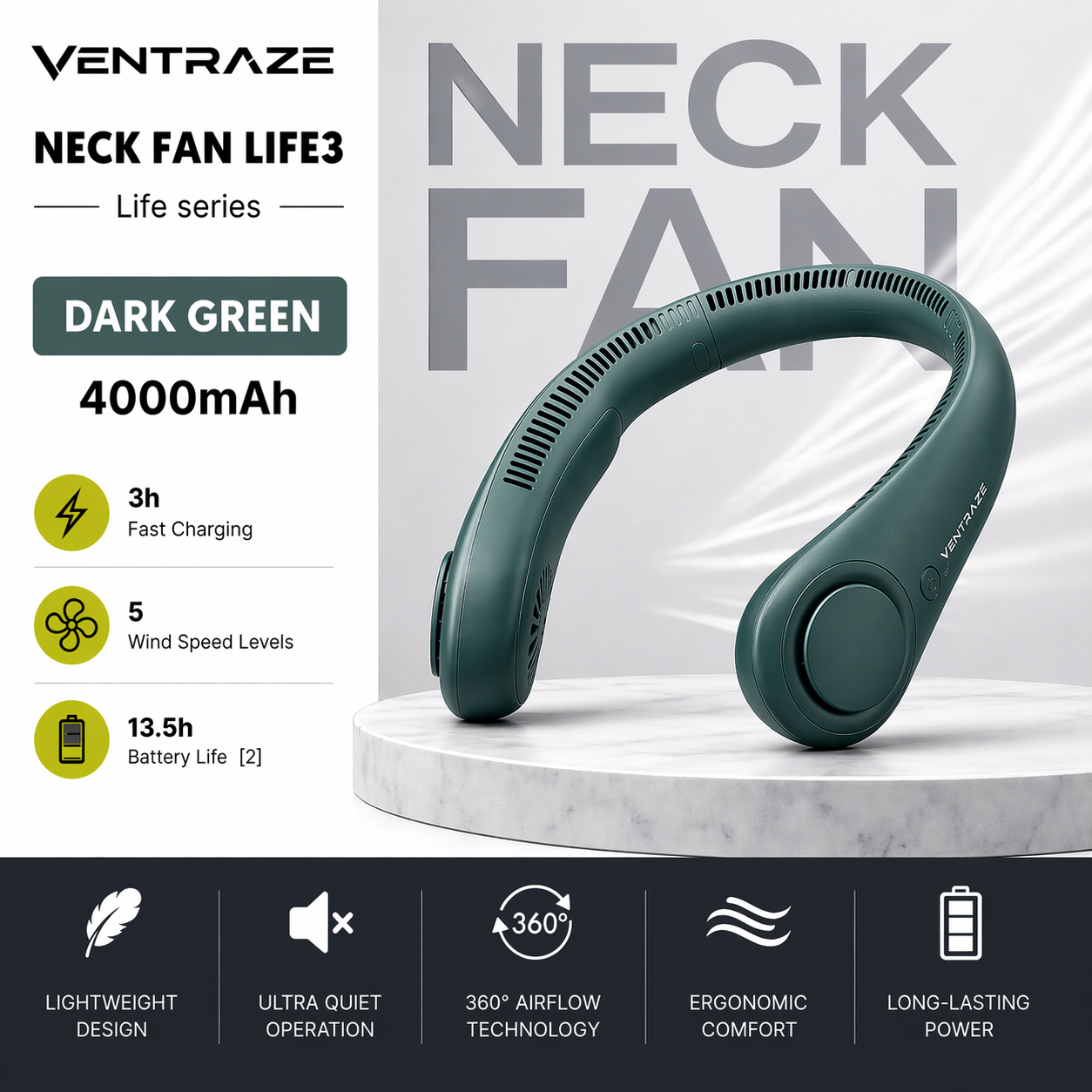 Ventraze™ Neck Cooling Fan – 360° Hands-Free Airflow