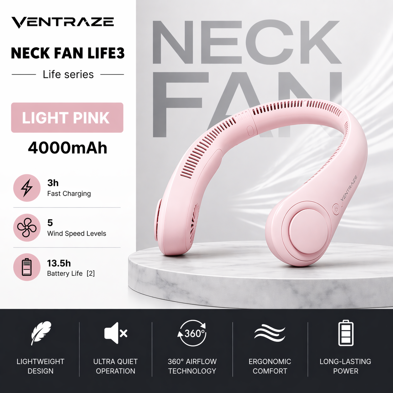 Ventraze™ Neck Cooling Fan – 360° Hands-Free Airflow