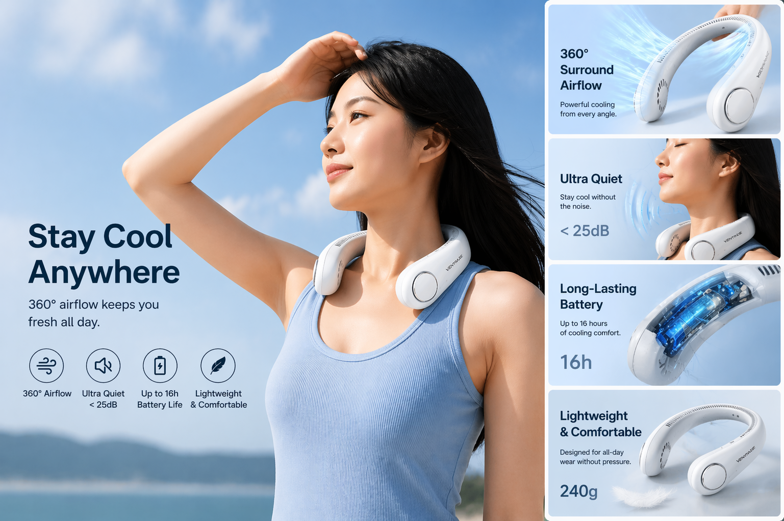 Ventraze™ Neck Cooling Fan – 360° Hands-Free Airflow