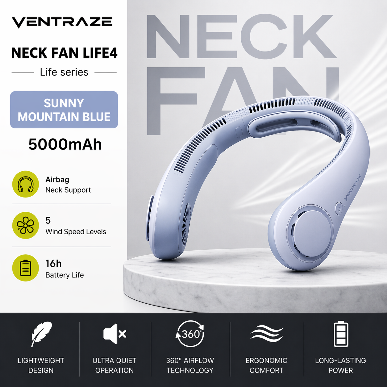Ventraze™ Neck Cooling Fan – 360° Hands-Free Airflow